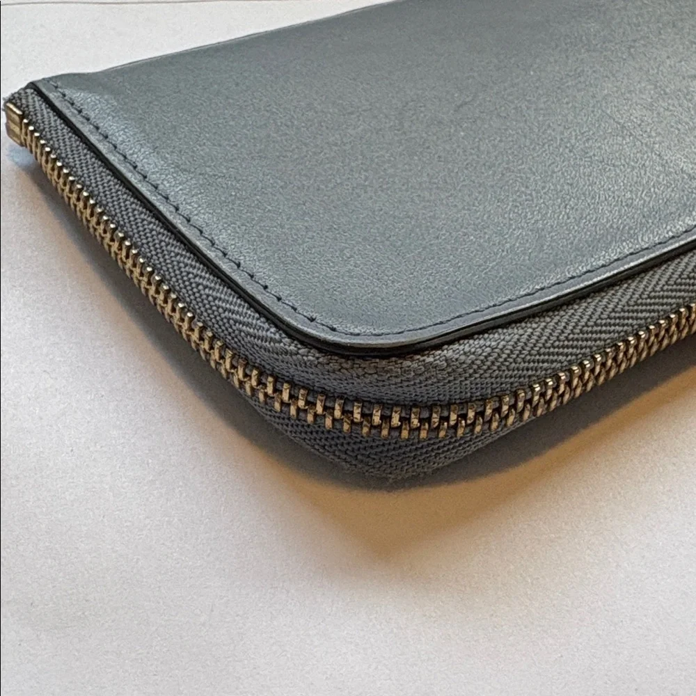 Chloe Alphabet Wallet Card Holder smooth blue gray leather gold hardware C charm